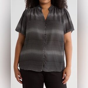 Adrianna Papell Short Sleeve Button-Up Top | Plus 1X